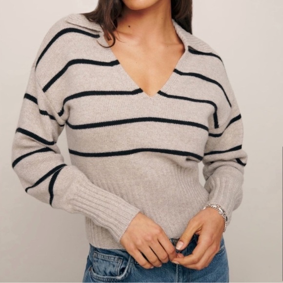 NWT Reformation Beckie Stripe Cashmere Sweater - Picture 3 of 13